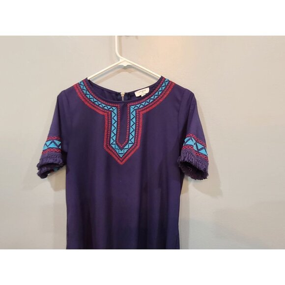 Umgee Dress Women's Small Navy Blue Embroidered Boxy Western Mini Boho Casual - Picture 2 of 5